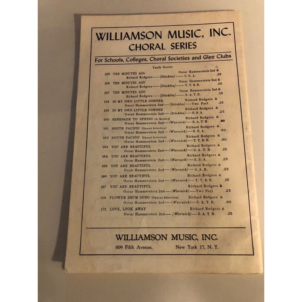 Williamson‎ Music Choral Series Sheet Music Vintage Collectable